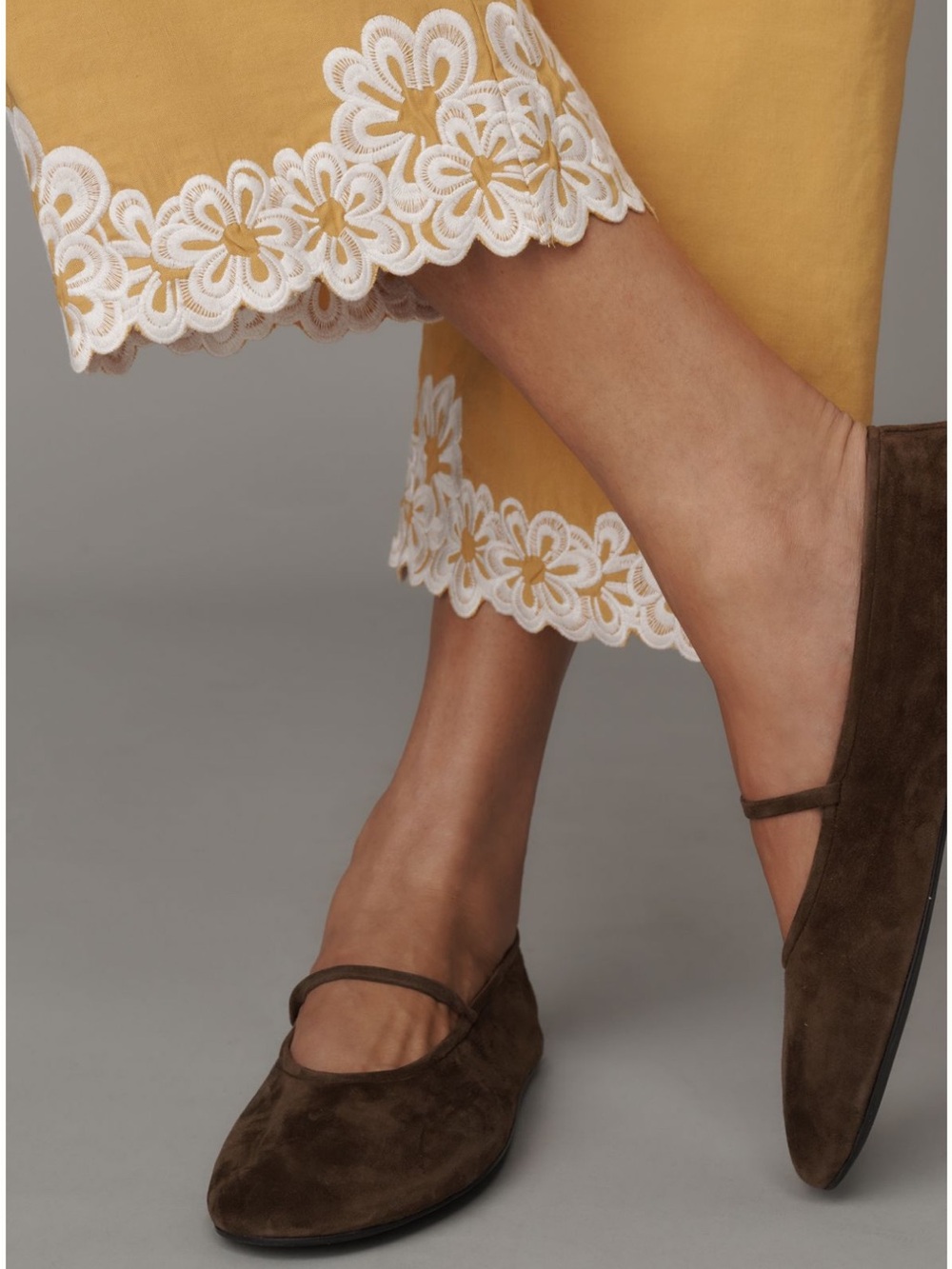 Anthropologie Maeve Colette Narcissus Yellow Embroidered Wide-Leg Pants - Picture 3 of 5